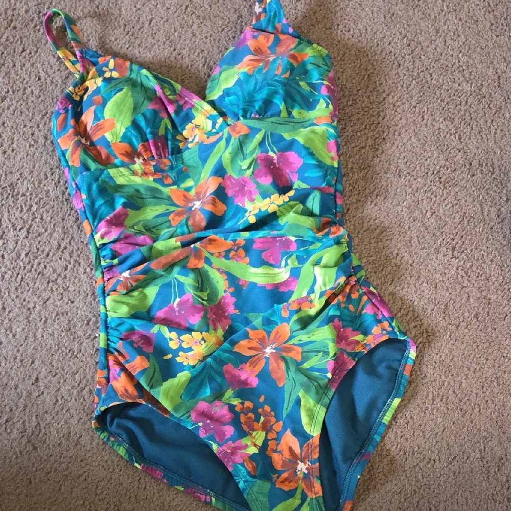 Kona Sol Kids Floral One Piece Swimsuit - Blue, Green, Pink, Orange